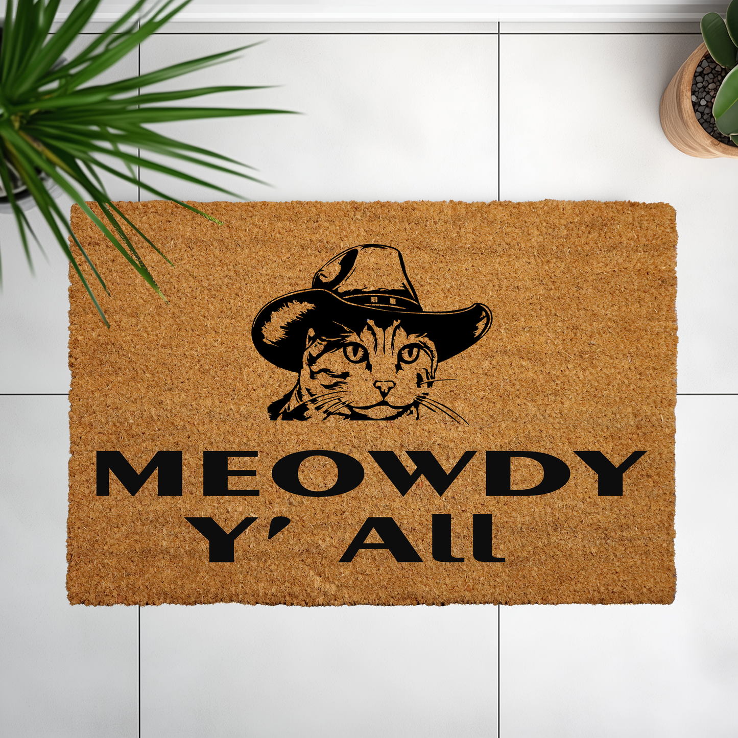 Meowdy Cat Themed Doormat, Cute Outdoor Decor & Housewarming Gift