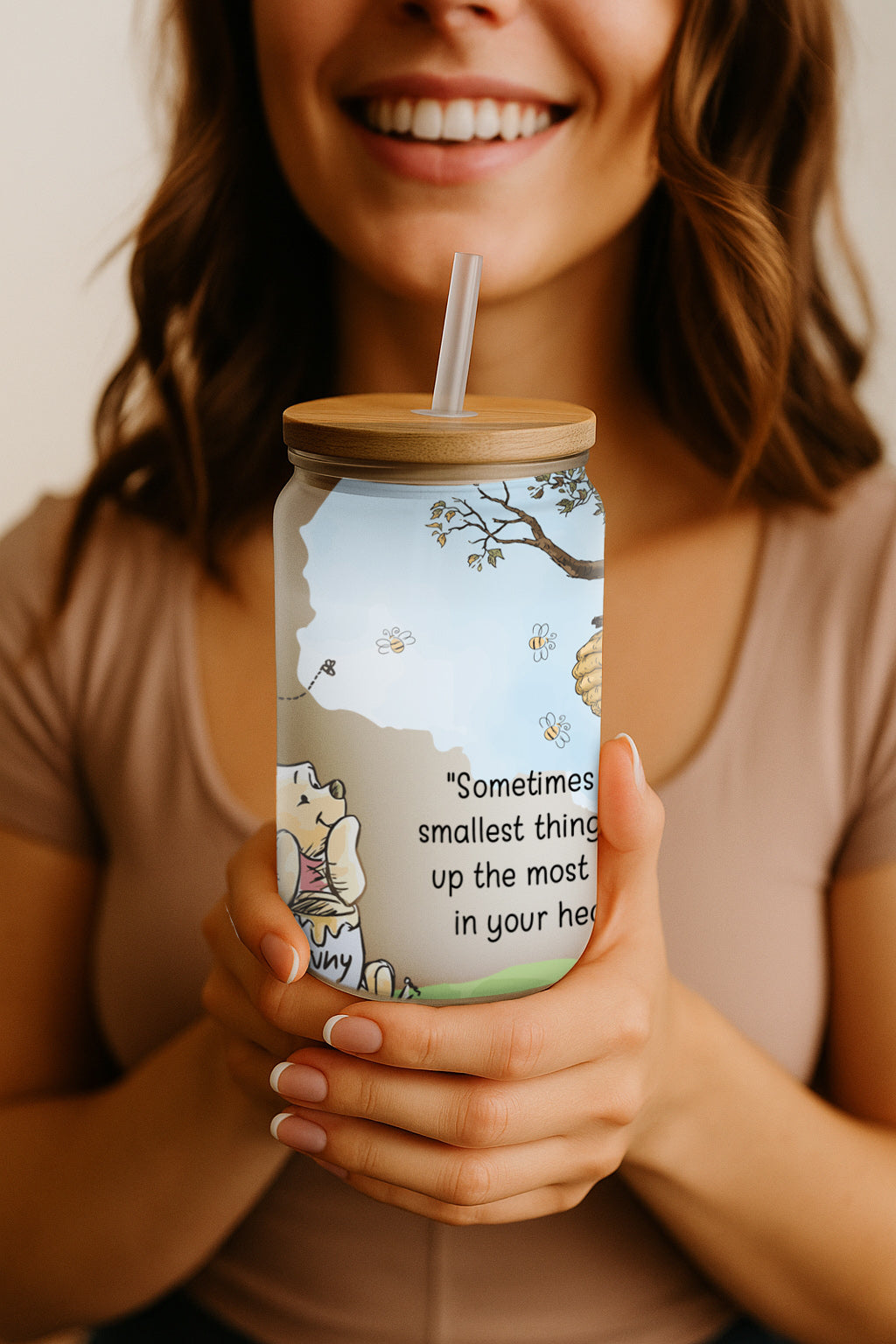 Winnie The Pooh Quotes Glass Can Tumbler, Retro Disneyland Iced Cup