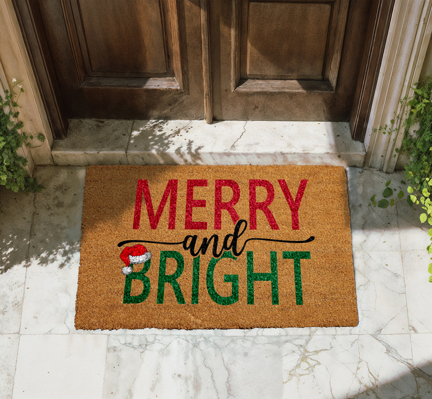 Winter Festive Front Porch Rug, Merry And Bright Doormat, Cozy Christmas Welcome Mat