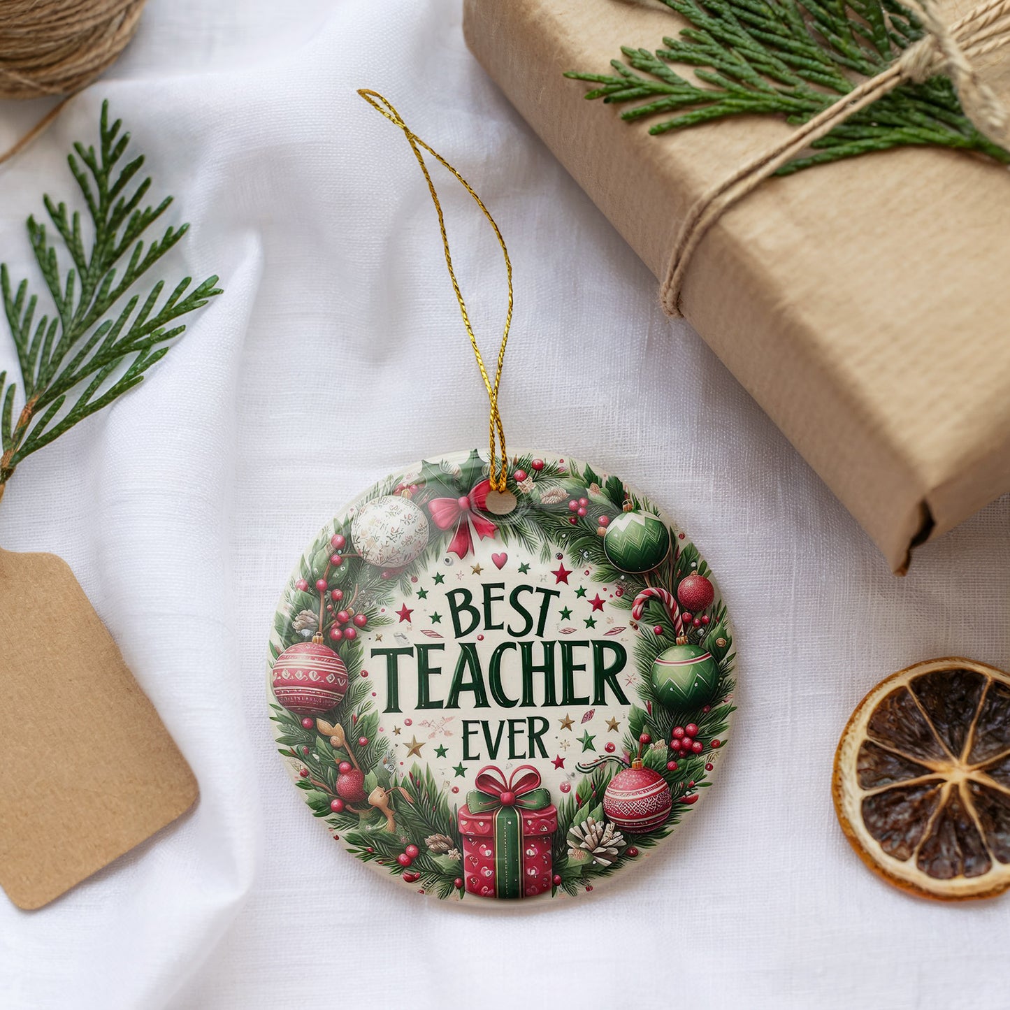 Vibrant Mistletoe Ornament: Best Teacher Ever Keepsake, Classroom Decoration