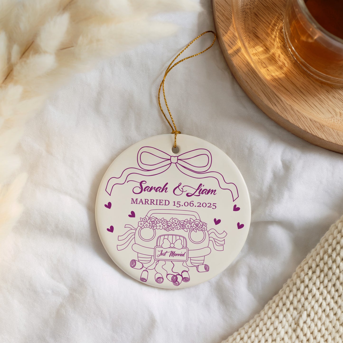 Personalized Just Married Ceramic Keepsake, Bride And Groom Gift Ornament