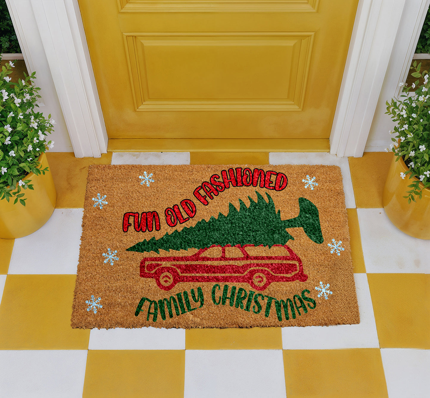 Rustic Christmas Doormat, Festive Welcome Mat for Cozy Holiday Decor