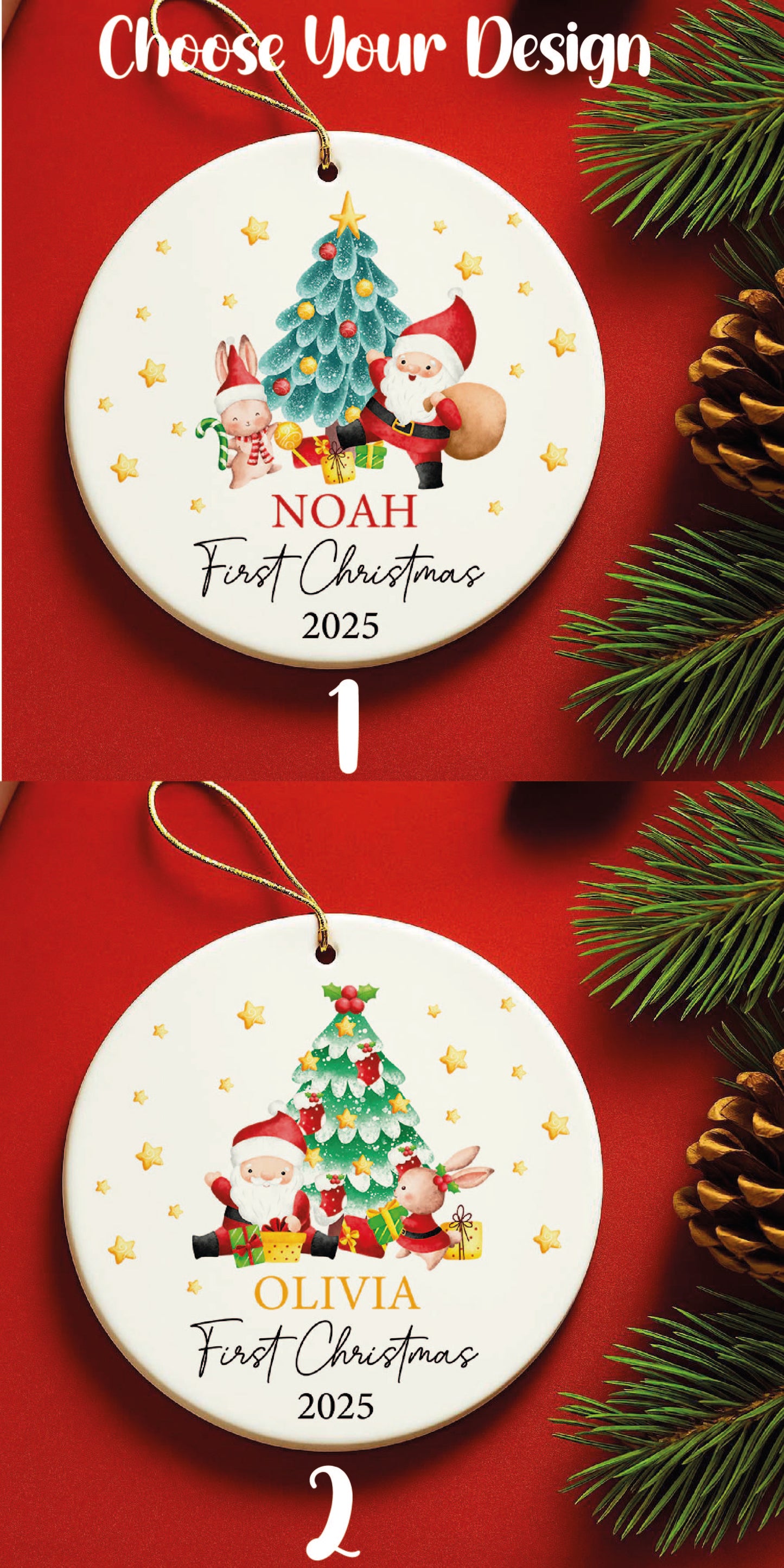 Custom Baby's First Christmas Ornament, Festive Xmas Tree Keepsake