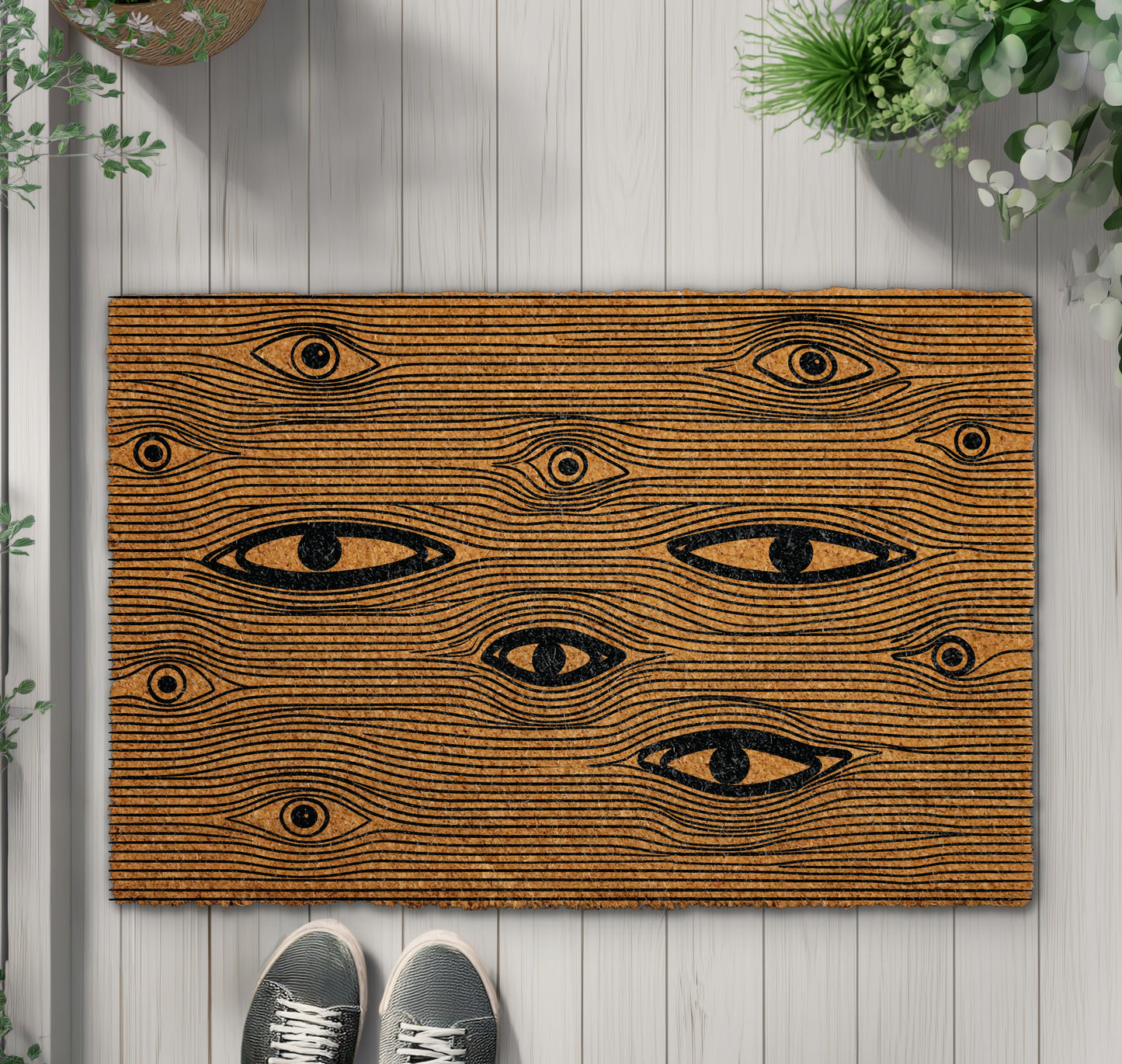Abstract Art Front Porch Decor, Mystical Eyes Doormat for Spiritual Home