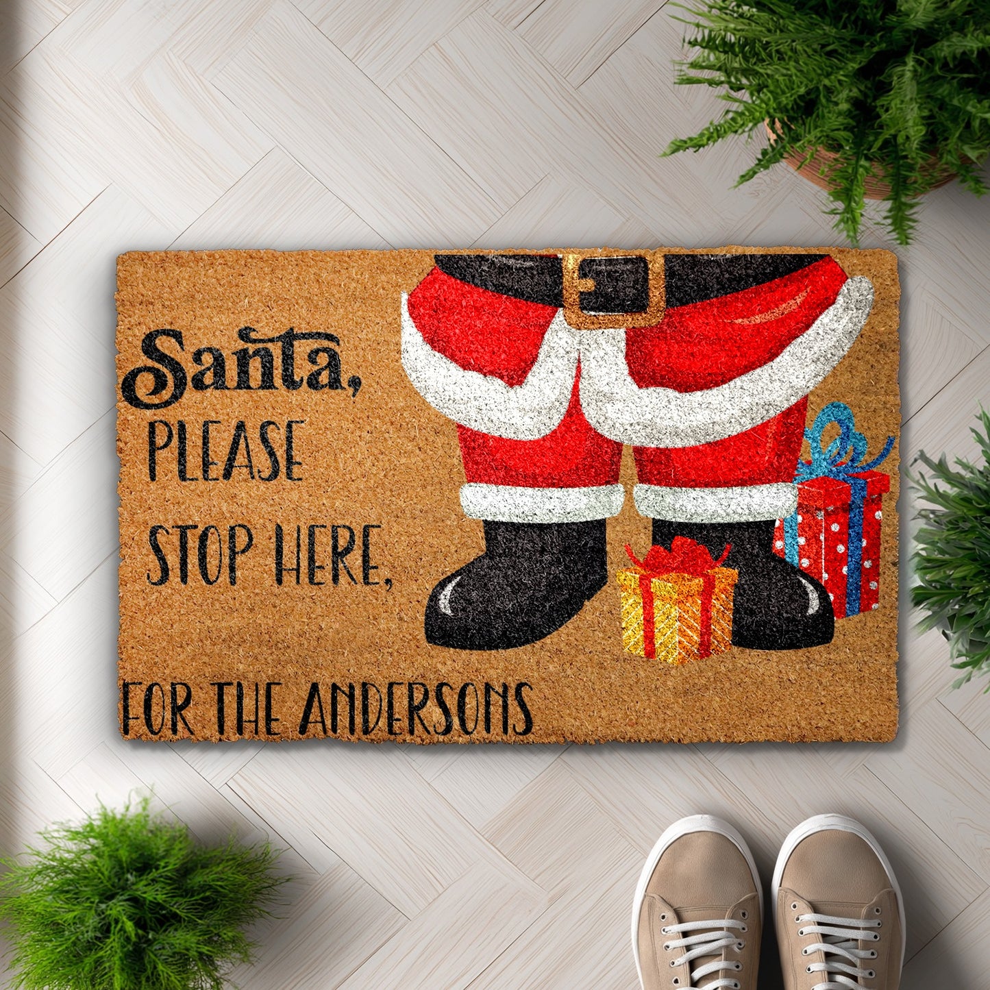 Custom Santa Doormat, Festive Welcome Mat for Xmas Front Porch