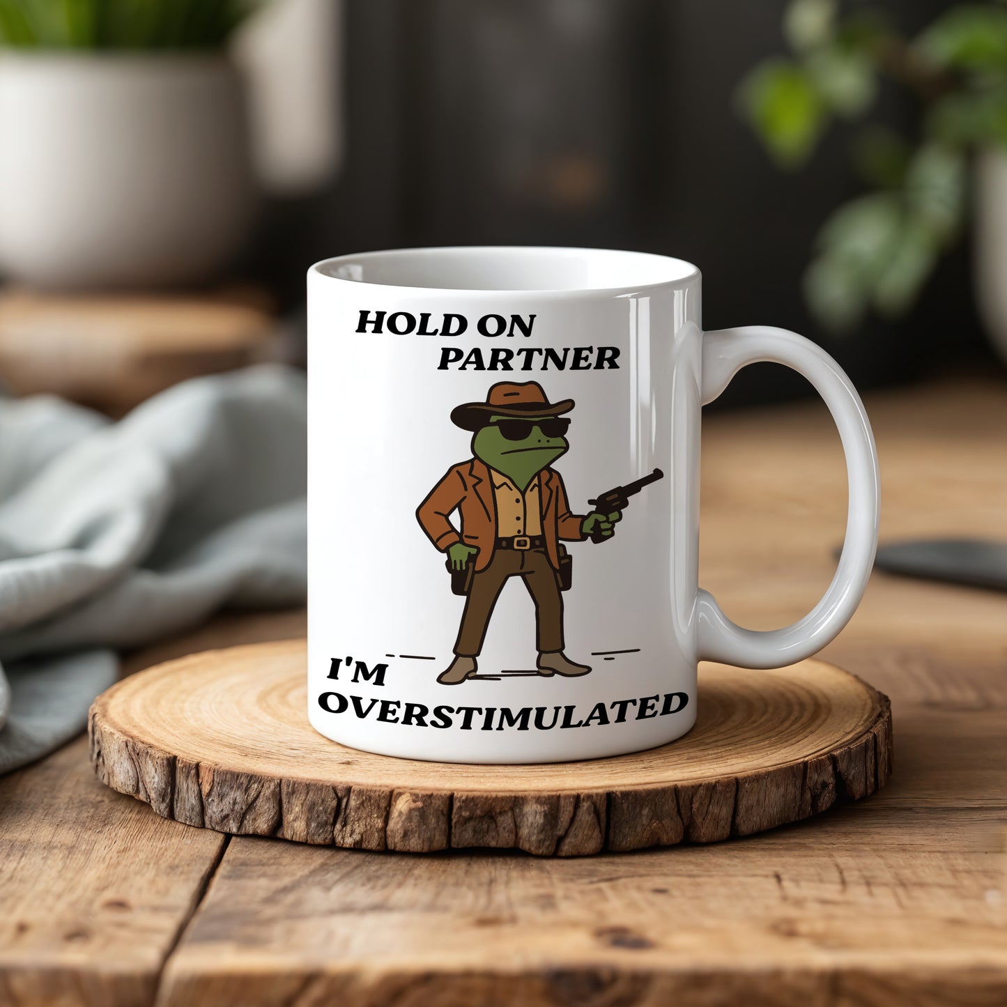 Sarcastic Cowboy Frog Mug, Humorous Mental Health Ceramic Cup