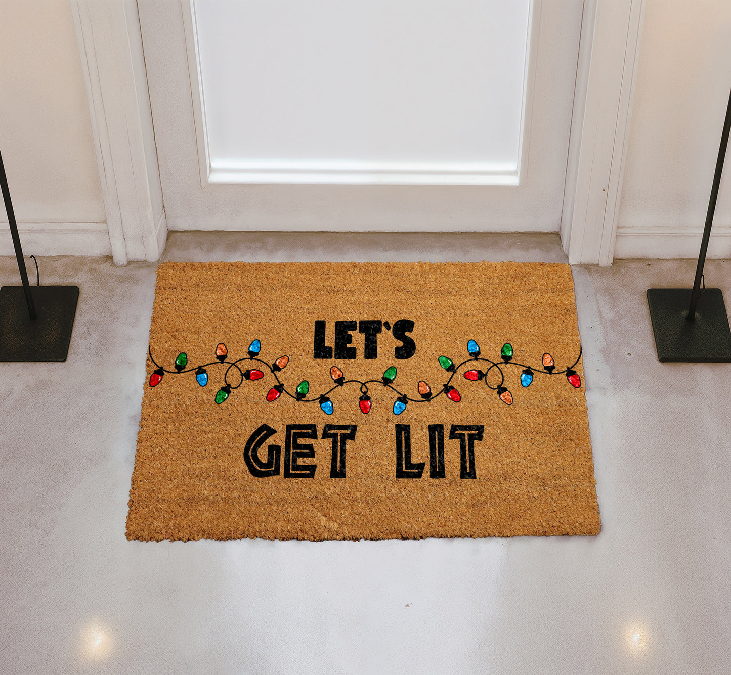 Get Lit Christmas Doormat, Funny Xmas Lights Welcome Mat!