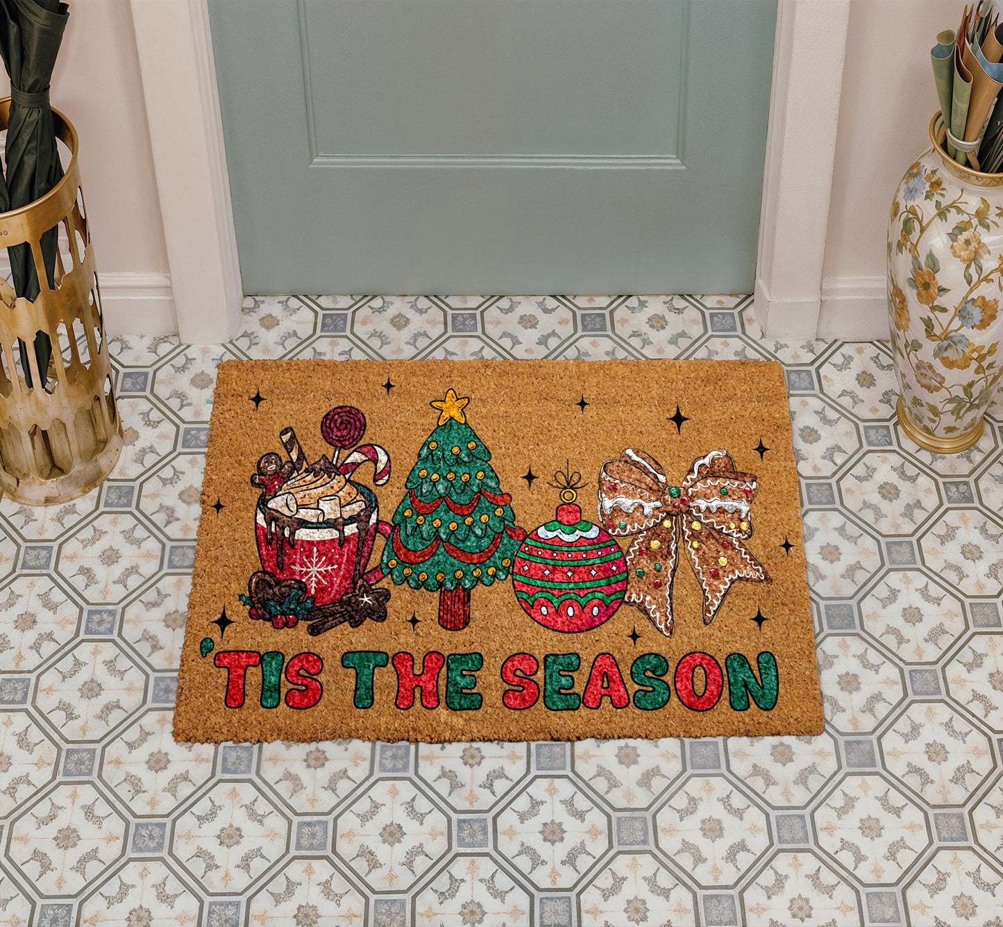 Festive Xmas Doormat, Winter Welcome Mat, Funny Holiday Decor