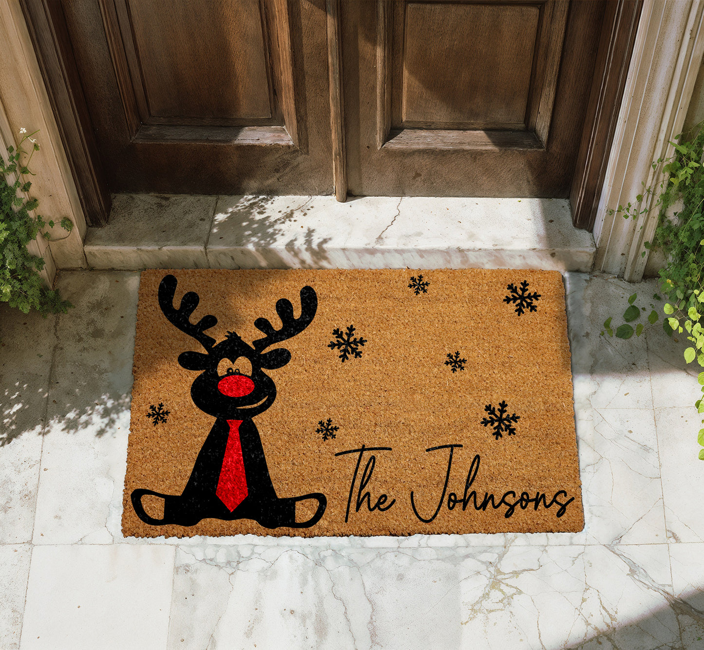 Personalized Rudolph Doormat: Cozy Holiday Welcome for Family & Friends