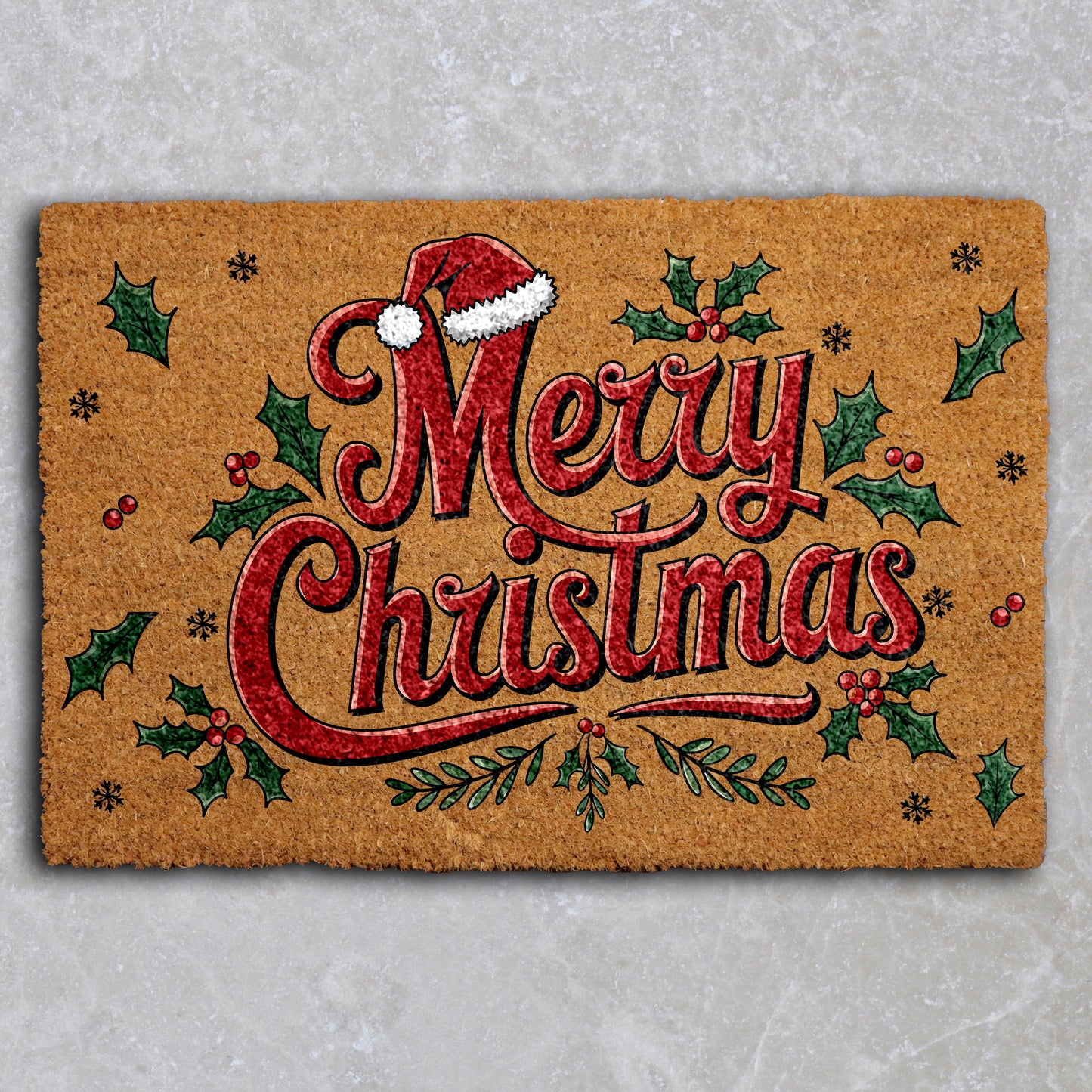 Cozy Winter Mat: Merry Christmas Doormat, Festive Santa Hat Design