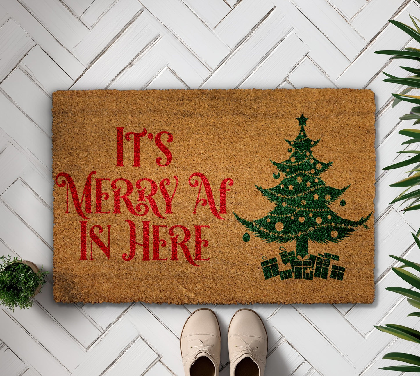 Modern Xmas Tree Doormat - Festive Holiday Welcome for Winter