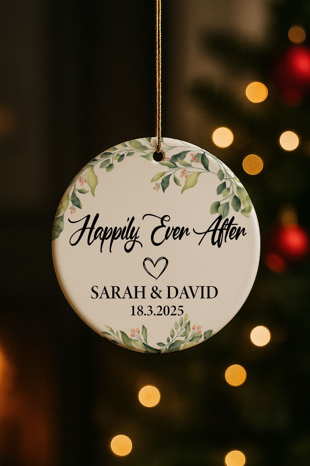 Ceramic Wedding Date Ornament, Personalized Keepsake for Bride and Groom