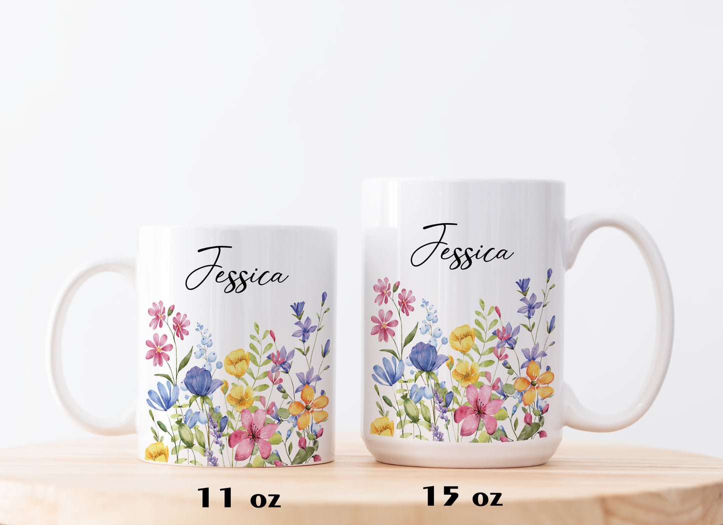 Personalized Wildflowers Ceramic Mug, Boho Gift For Her, Custom Tea Cup