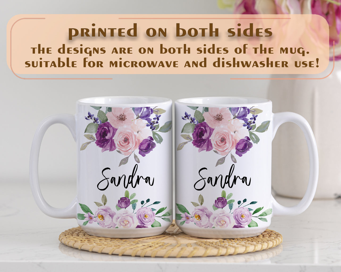Elegant Custom Rose Mug, Personalized Floral Cup for Women, Coffee Lovers
