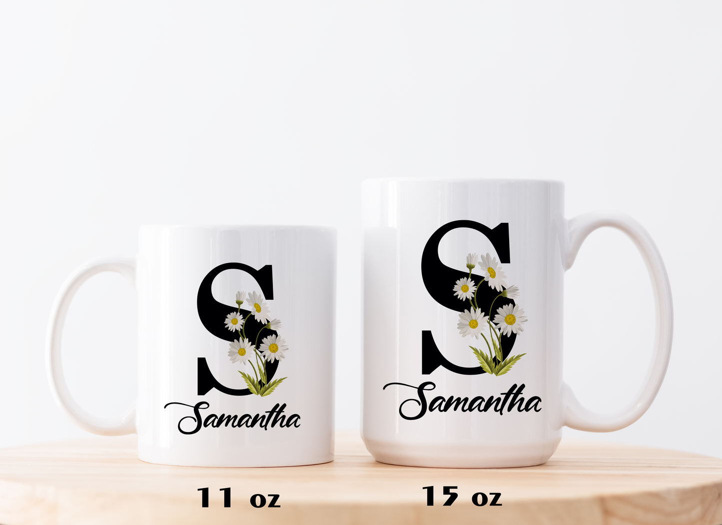 Personalized Botanical Monogram Mug, Elegant Birth Month Floral Coffee Cup