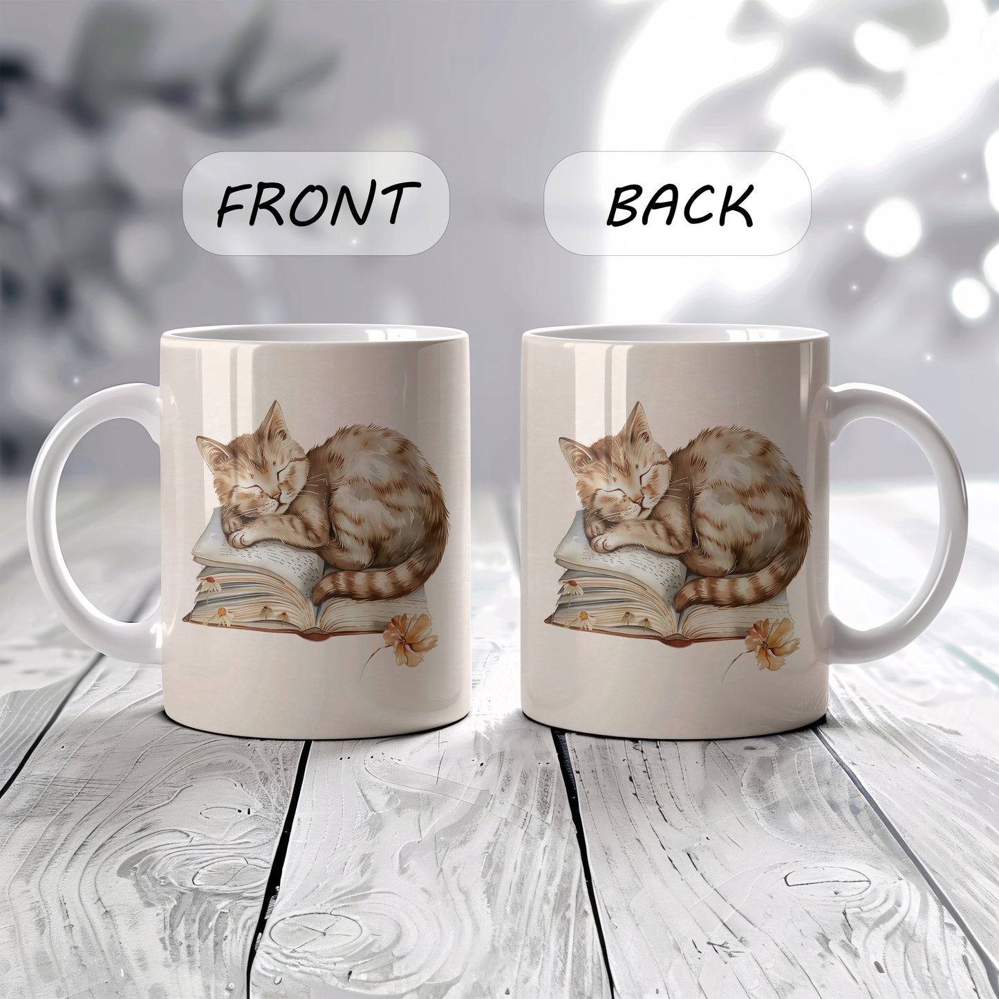 Cozy Cat Lover's Reading Mug, Bookworm Gift with Ceramic Charm