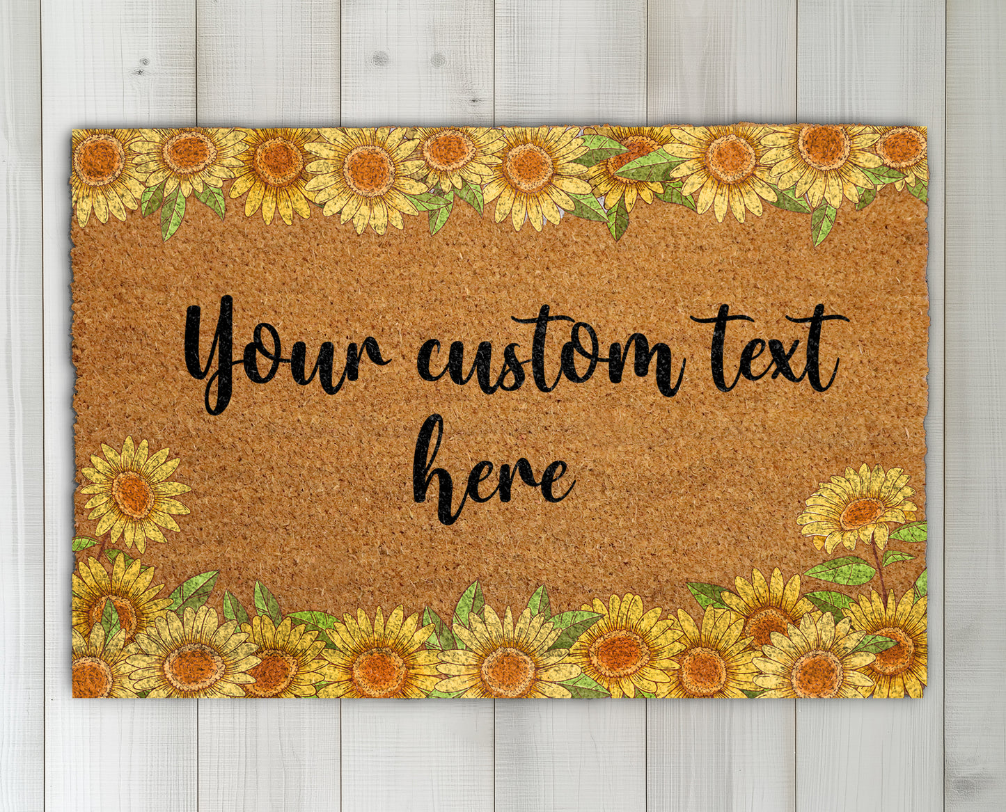 Personalized Sunflower Doormat, Customizable Flower Front Door Mat, Farmhouse Entry Rug