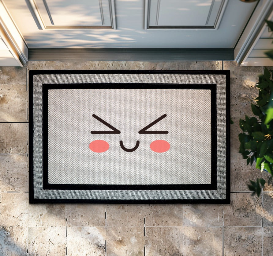 Kawaii Doormat: Smiling Welcome Mat, Emoji Home Decor, Funny Gift