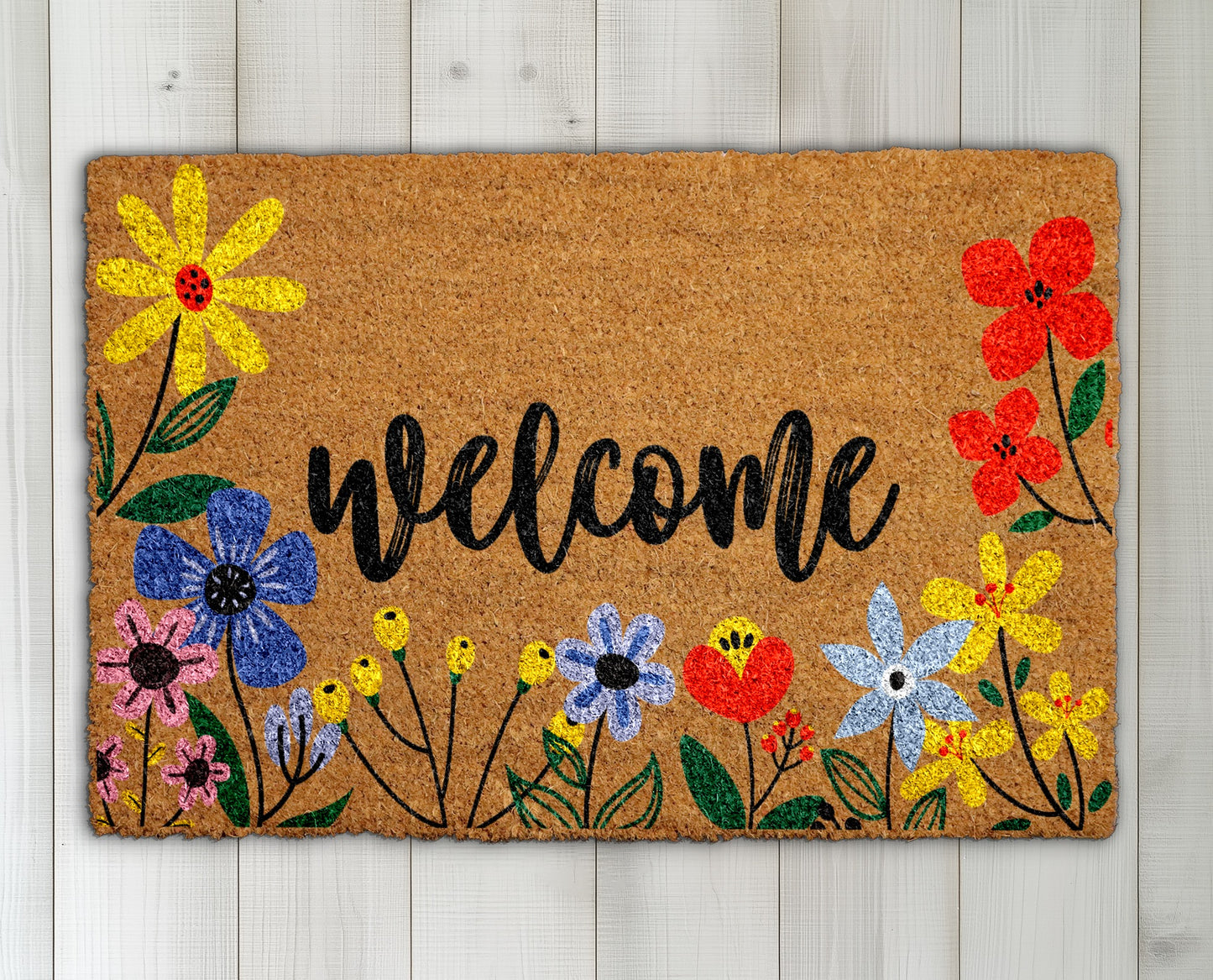 Vibrant Floral Welcome Doormat, Spring Garden Decor, Cute Housewarming Gift