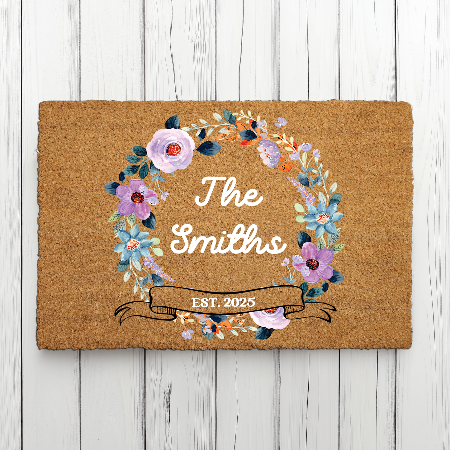 Personalized Floral Doormat, Perfect Wedding Gift, Family Welcome Mat