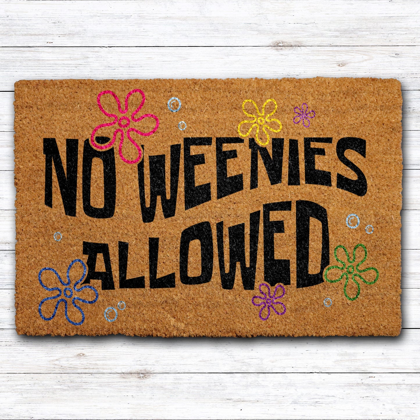 Cheerful Welcome: No Weenies Allowed Funny Doormat, Humorous Housewarming Gift