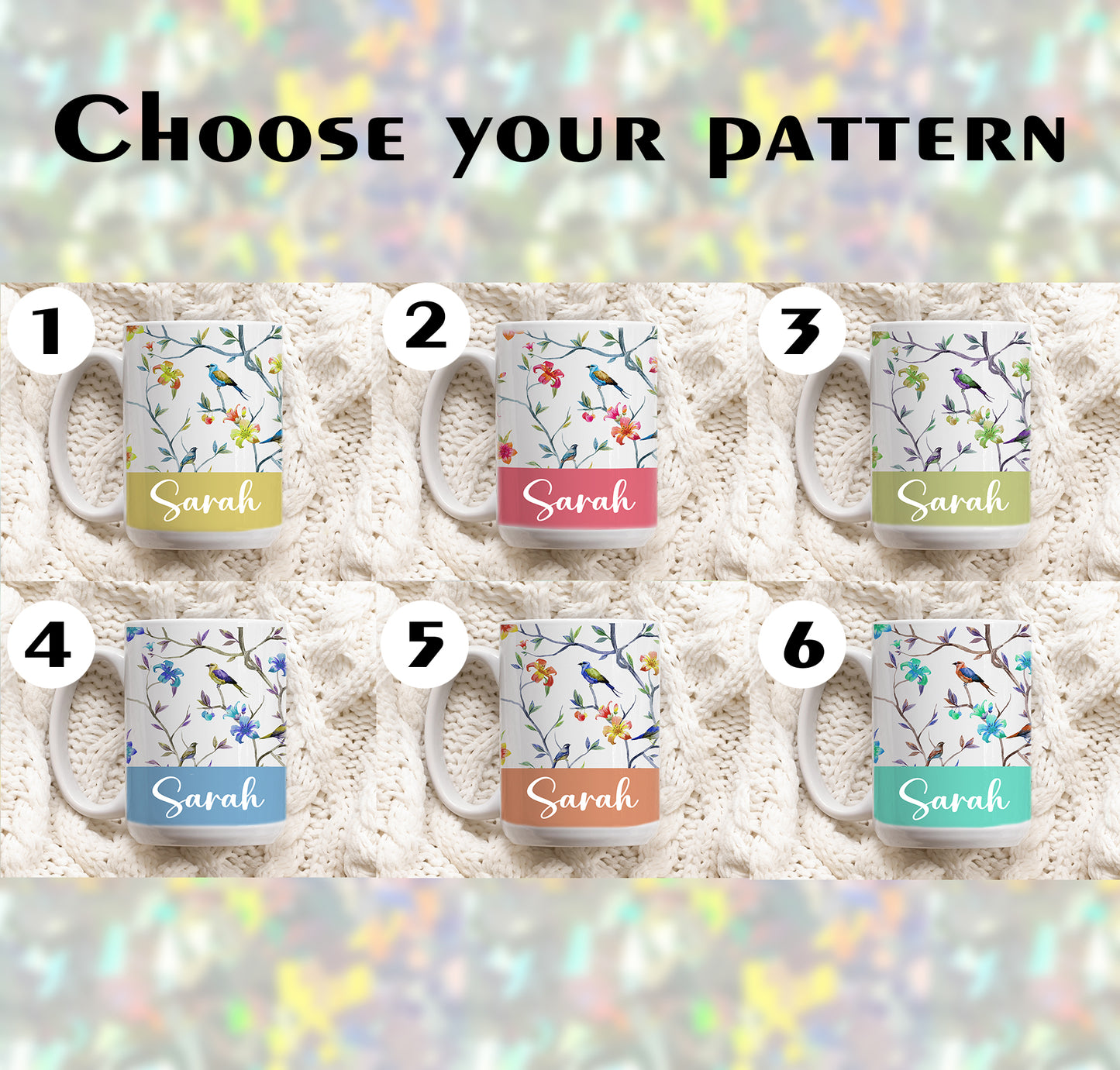Botanical Ceramic Mug, Nature Inspired Tea Cup, Garden Bird Lover Gift