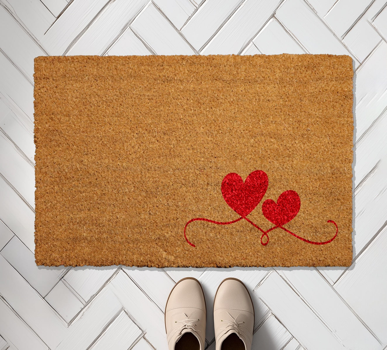 Double Hearts, Red Heart Love Doormat - Unique Valentine's Gift