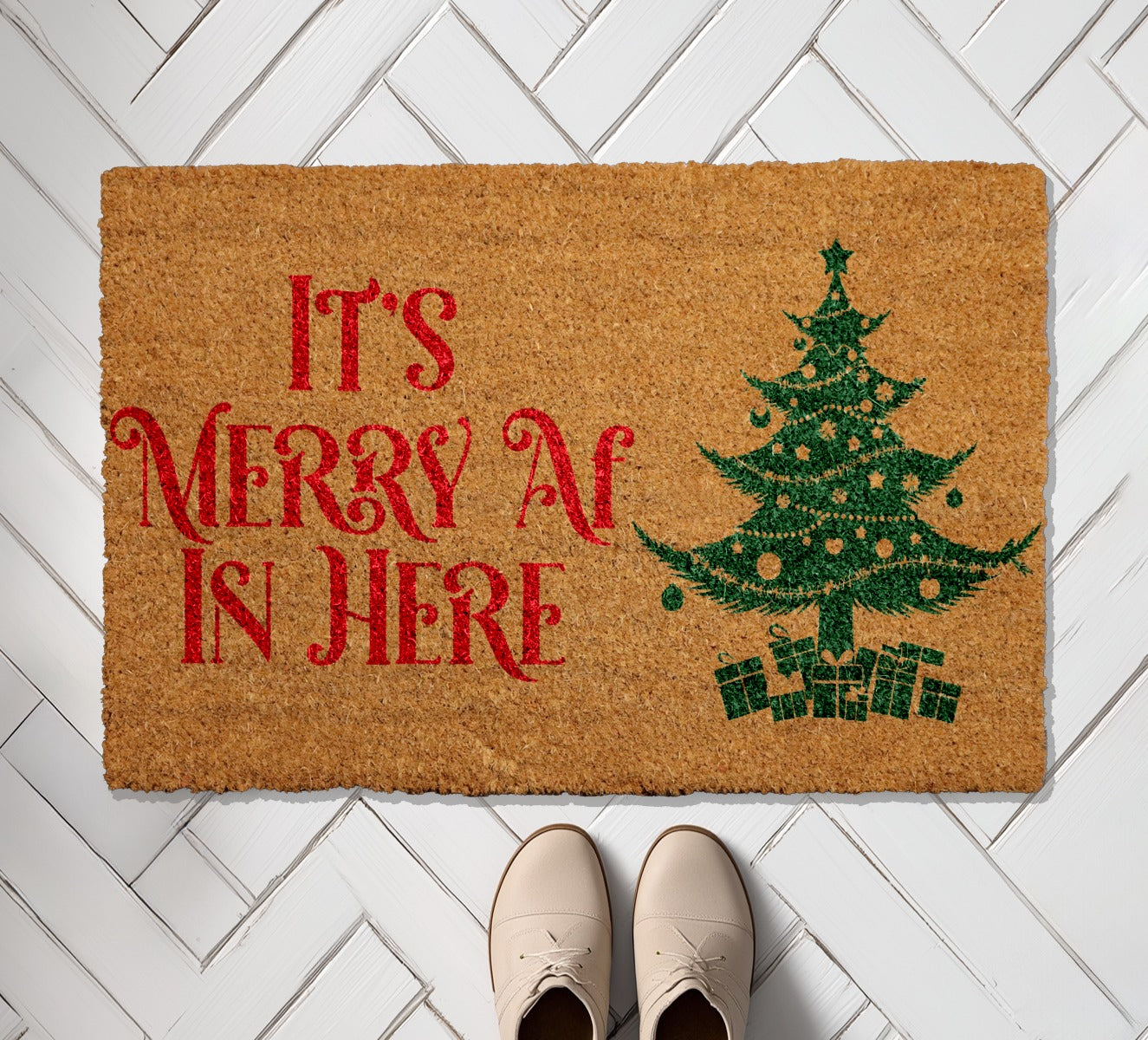 Modern Xmas Tree Doormat - Festive Holiday Welcome for Winter