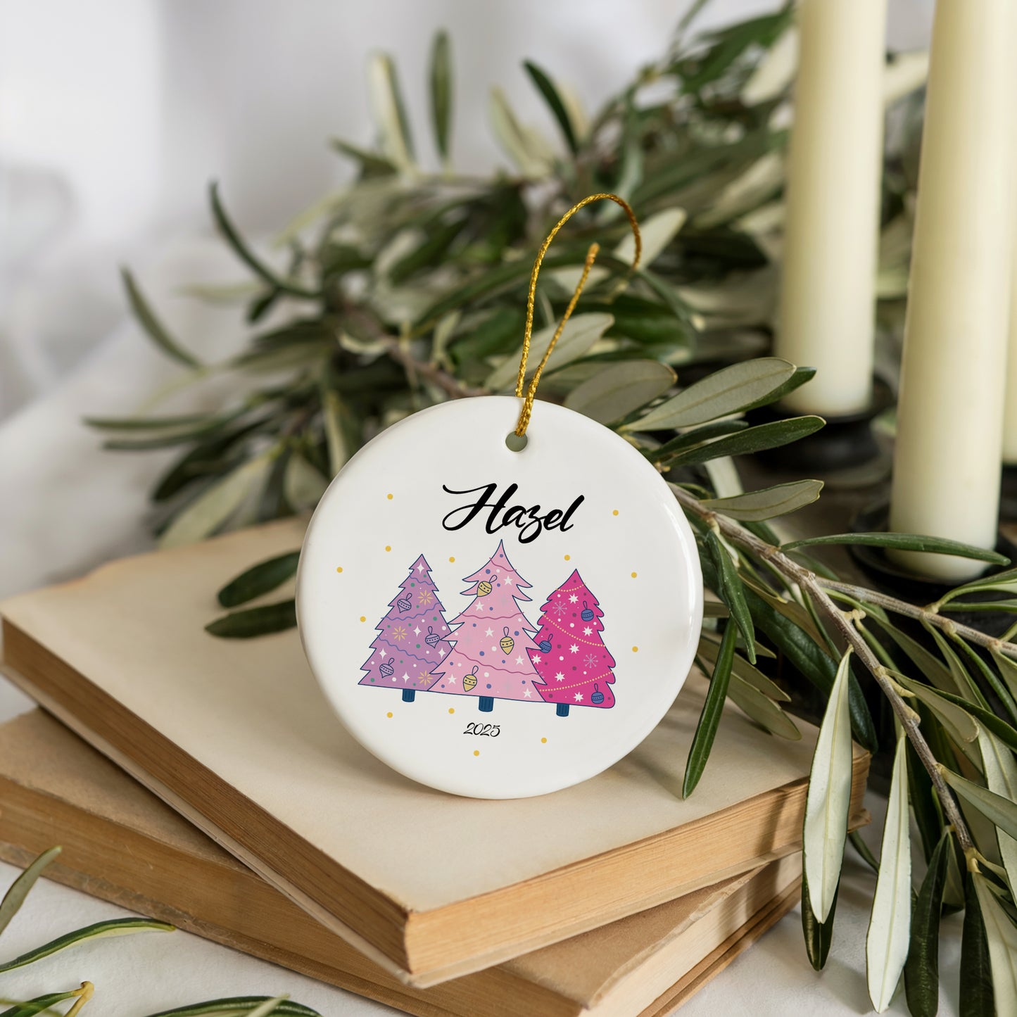 Personalized Pink Christmas Tree Ornament, Unique Keepsake For Family Celebrations