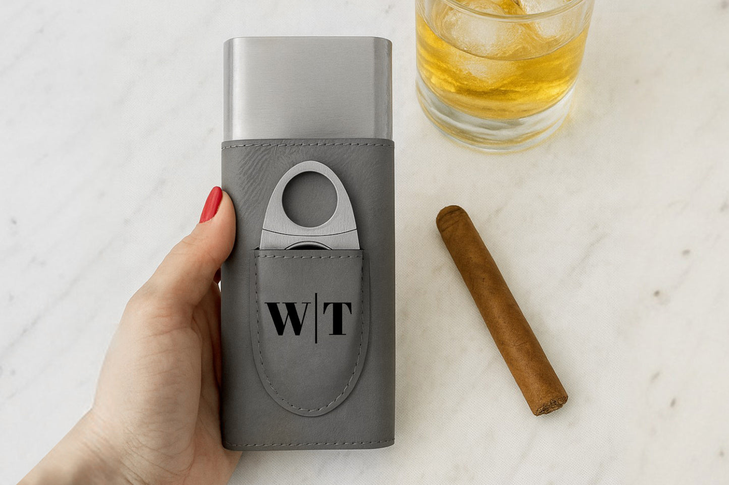 Custom Cigar Case With Cutter, Engraved Gift for Groomsmen