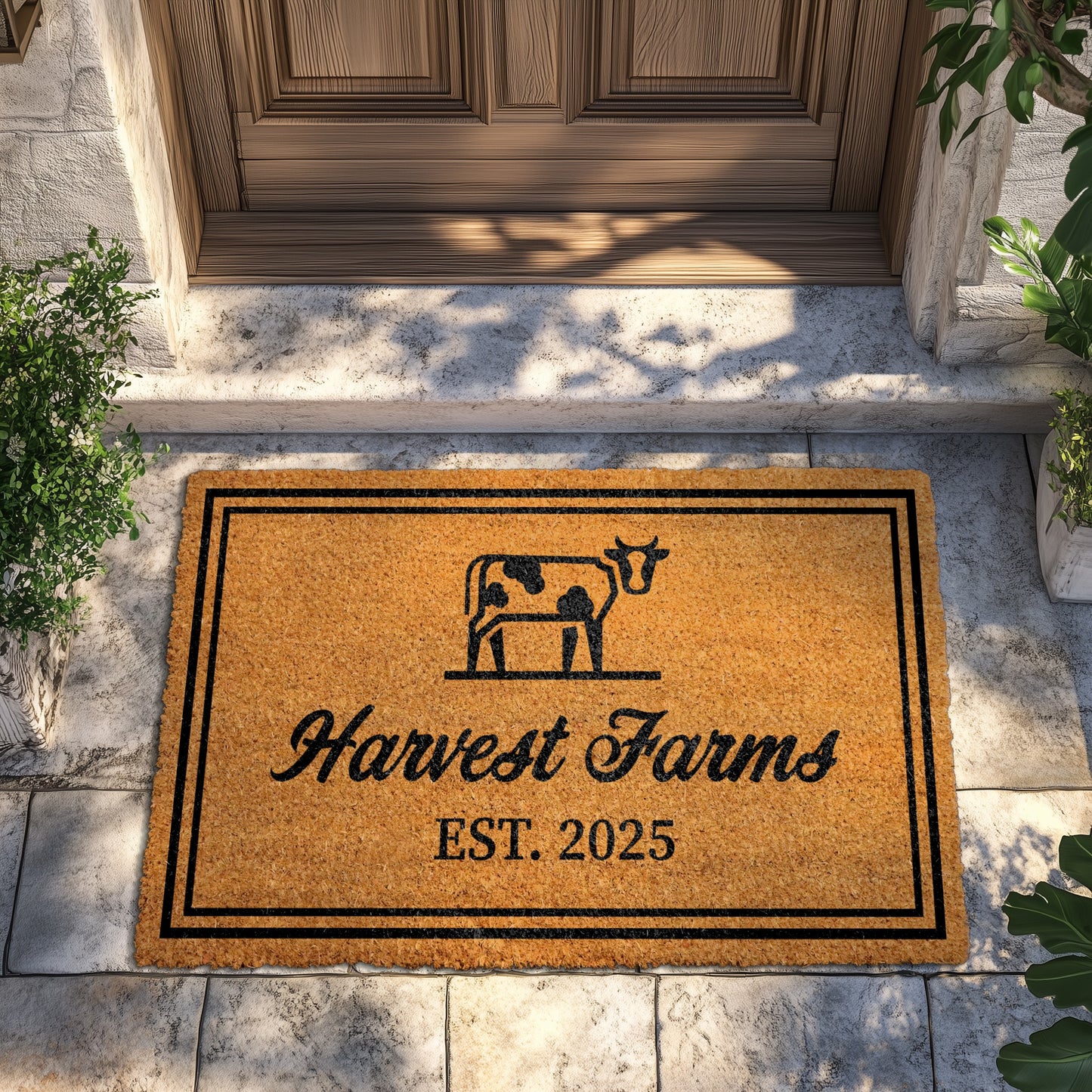 Custom Farmhouse Welcome Mat, Personalized for Cow Decor & Housewarming.