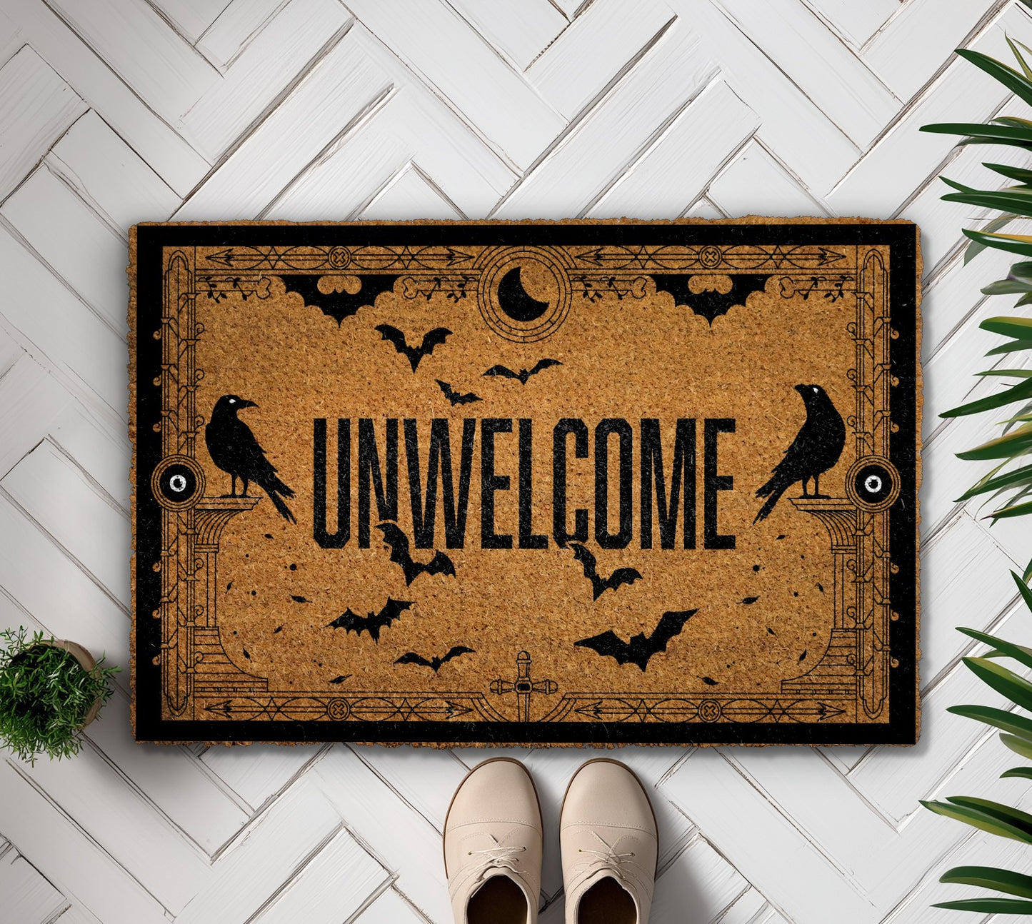 Gothic Halloween Doormat: Ravens, Bats, Witchy Welcome Mat Idealy