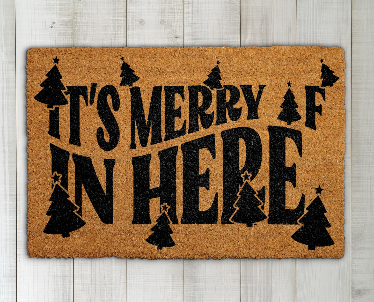 Merry AF Christmas Doormat, Festive Home Decor, Tree Pattern Rug