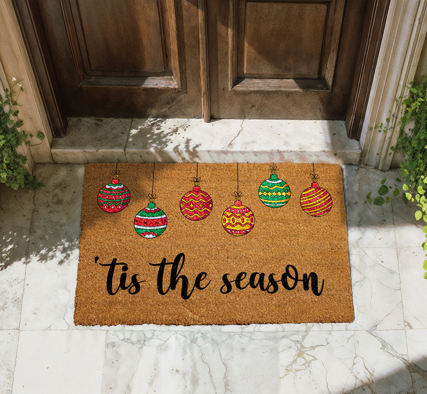 Festive Holiday Doormat, Christmas Ornaments, Xmas Housewarming Gift, Funny Coco Mat