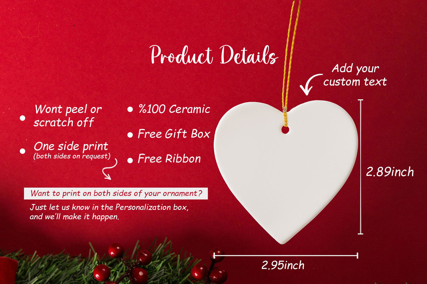 Custom Christmas Tree and Snowflake Ornaments, Heart-shaped Couple Keepsake, 2025 Decor