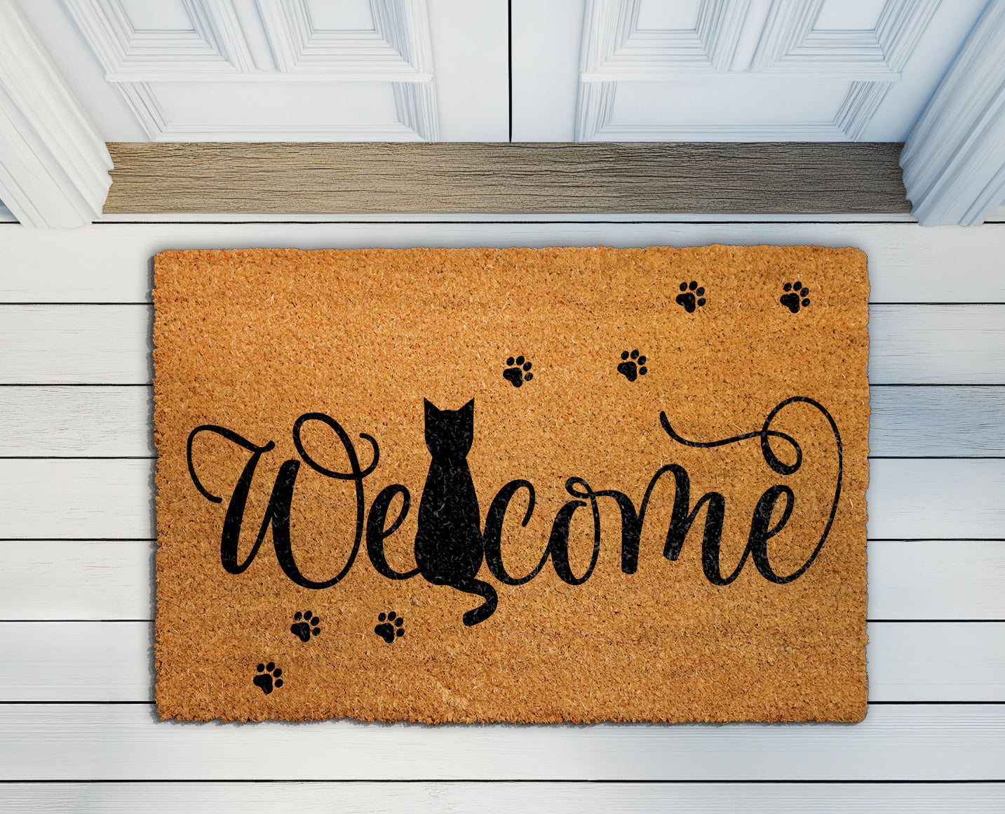 Welcome feline friends with paw print doormat, a unique gift!