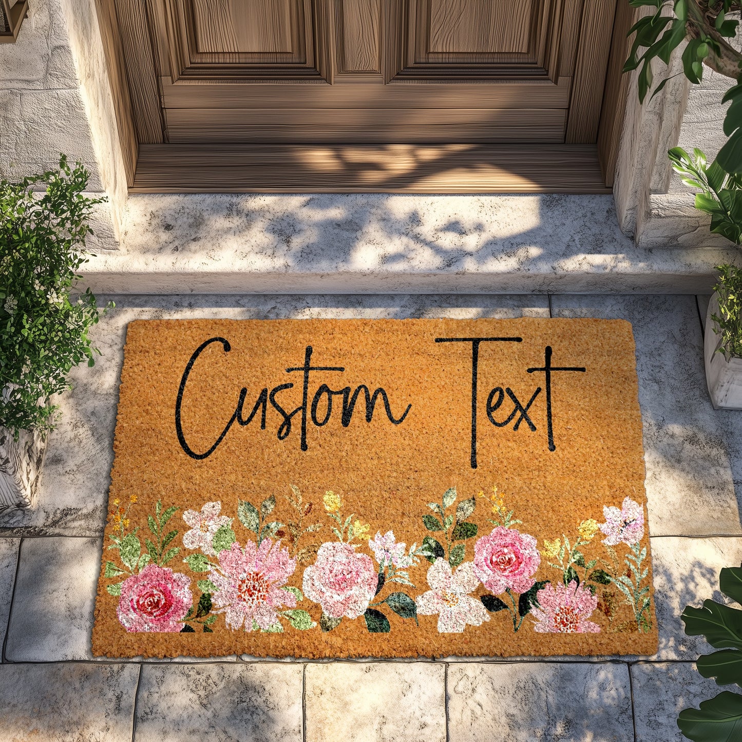 Custom Welcome Mat: Personalized Floral Design for Boho Housewarming