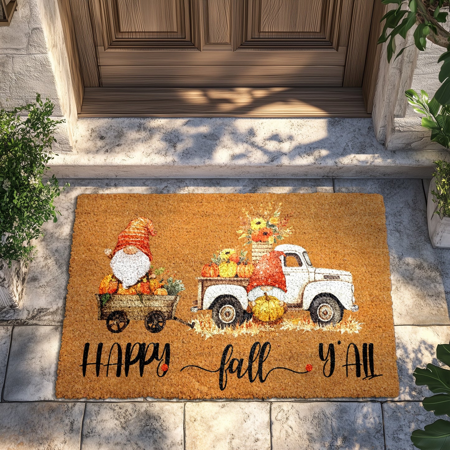 Cheerful Fall Gnome Doormat, Festive Pumpkin Home Entrance Mat