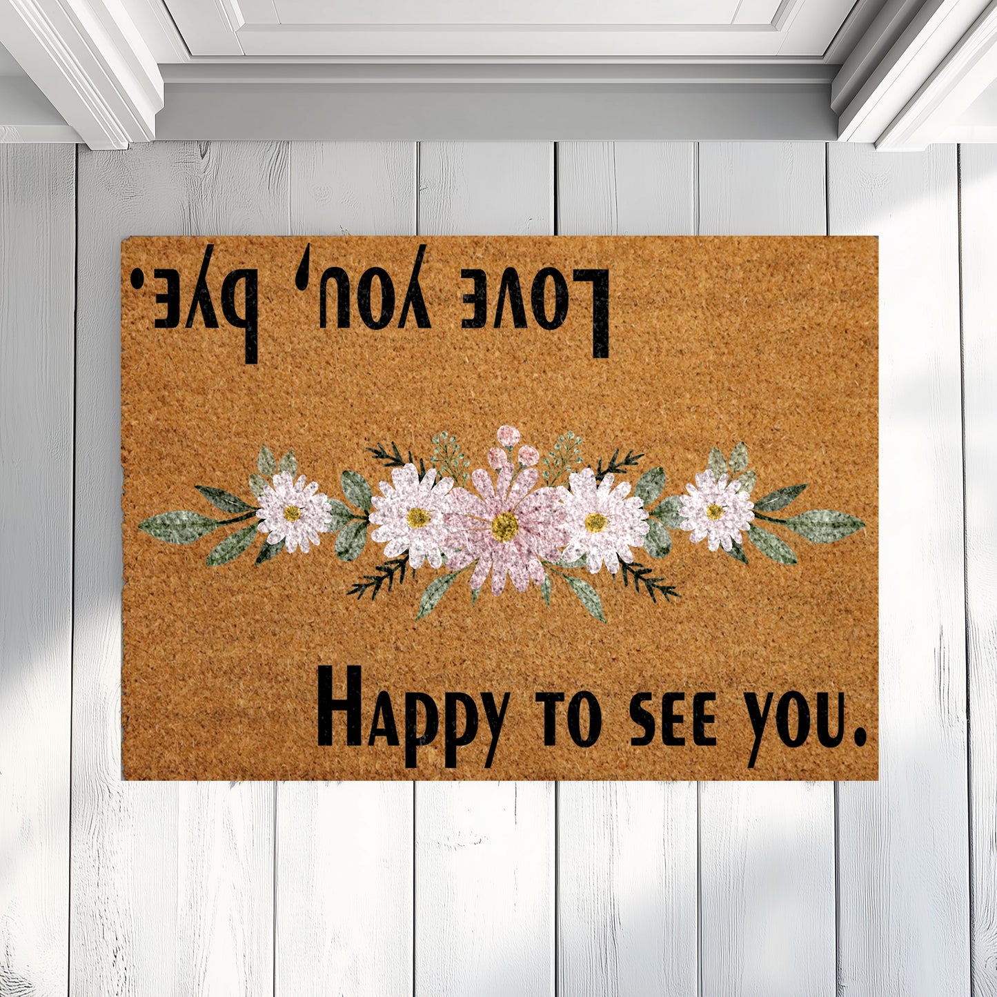Floral Welcome Mat, Cute Housewarming Gift, Daisy Flower Porch Rug
