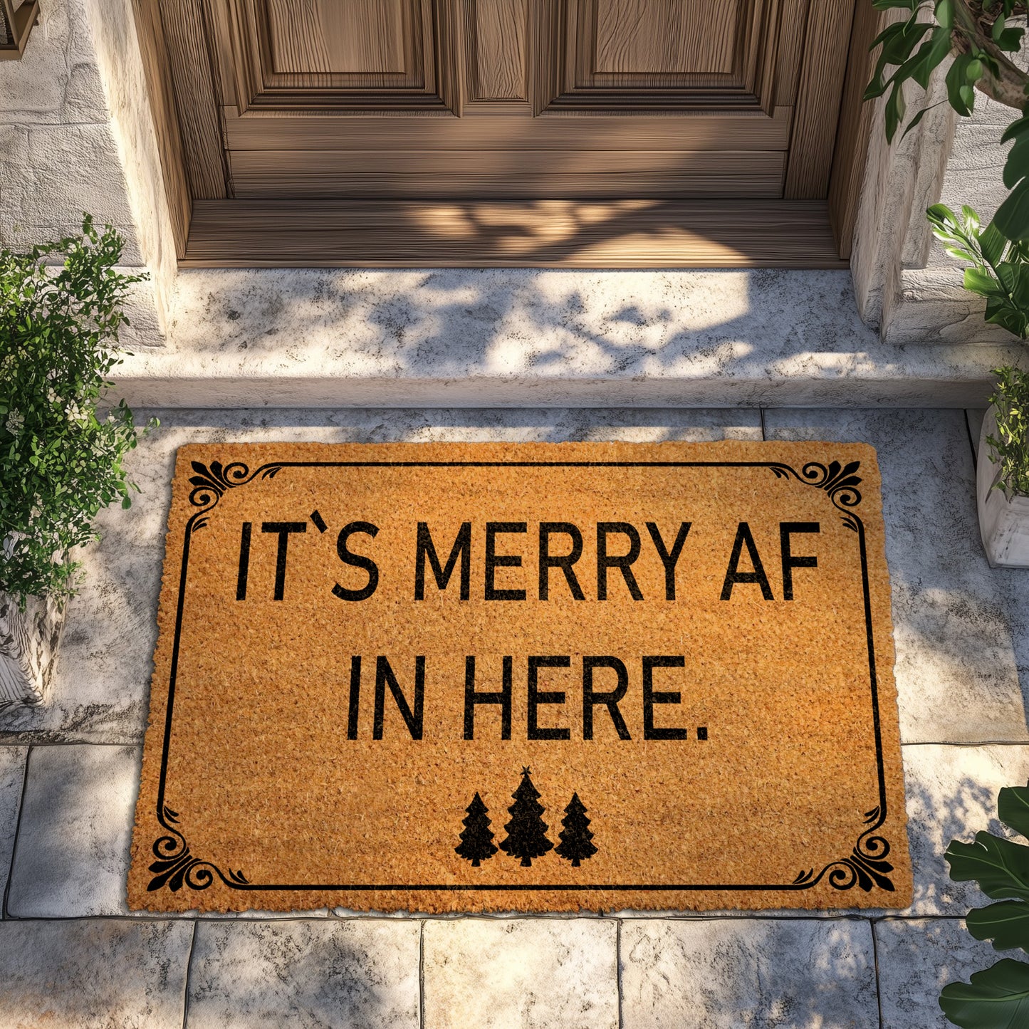 Cheerful Xmas Tree Pattern Welcome Mat, Festive Porch Decor!