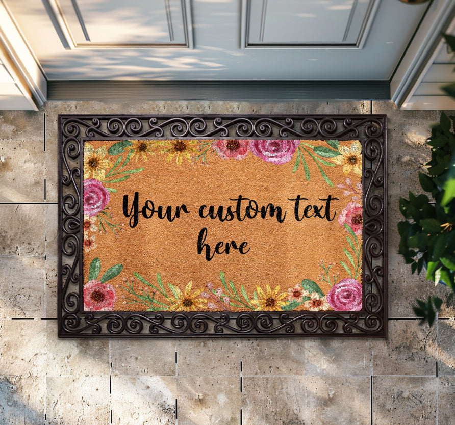 Customize Your Space with Floral Personalized Doormat, Colorful & Cute!
