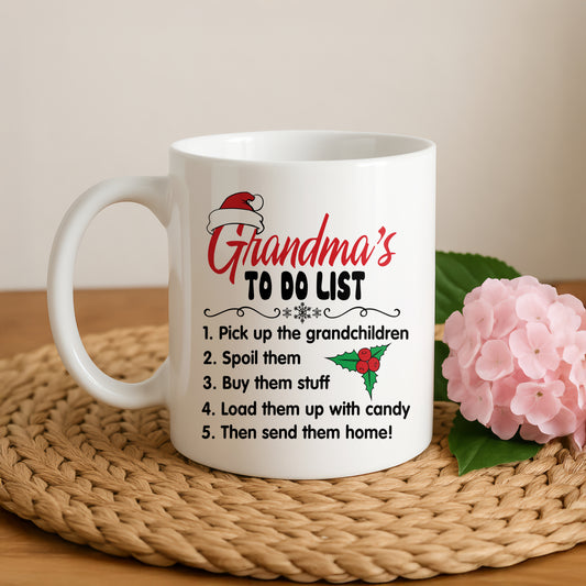 Grandma's Christmas Mug, Funny Family Xmas Gift, Humorous Ceramic Cup