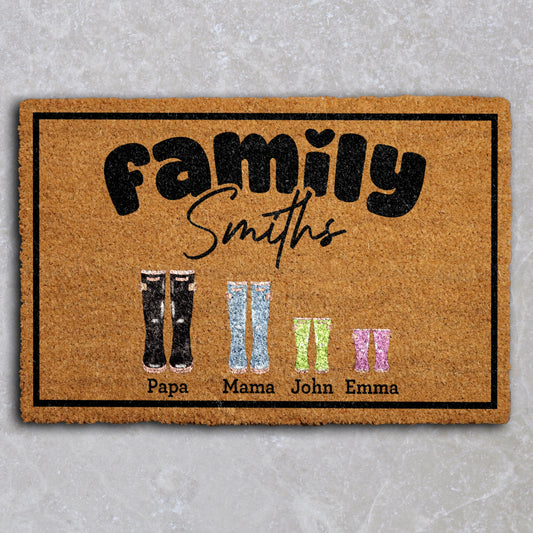 Family Name Doormat, Personalized Rain Boot Welcome Mat, Custom Housewarming Gift