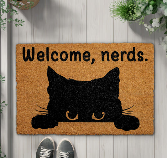 Peeking Kitty Welcome Mat, Humorous Housewarming Gift for Cat Lovers