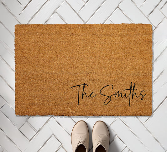 Elegant Custom Last Name Doormat, Minimalist Personalized Welcome Mat