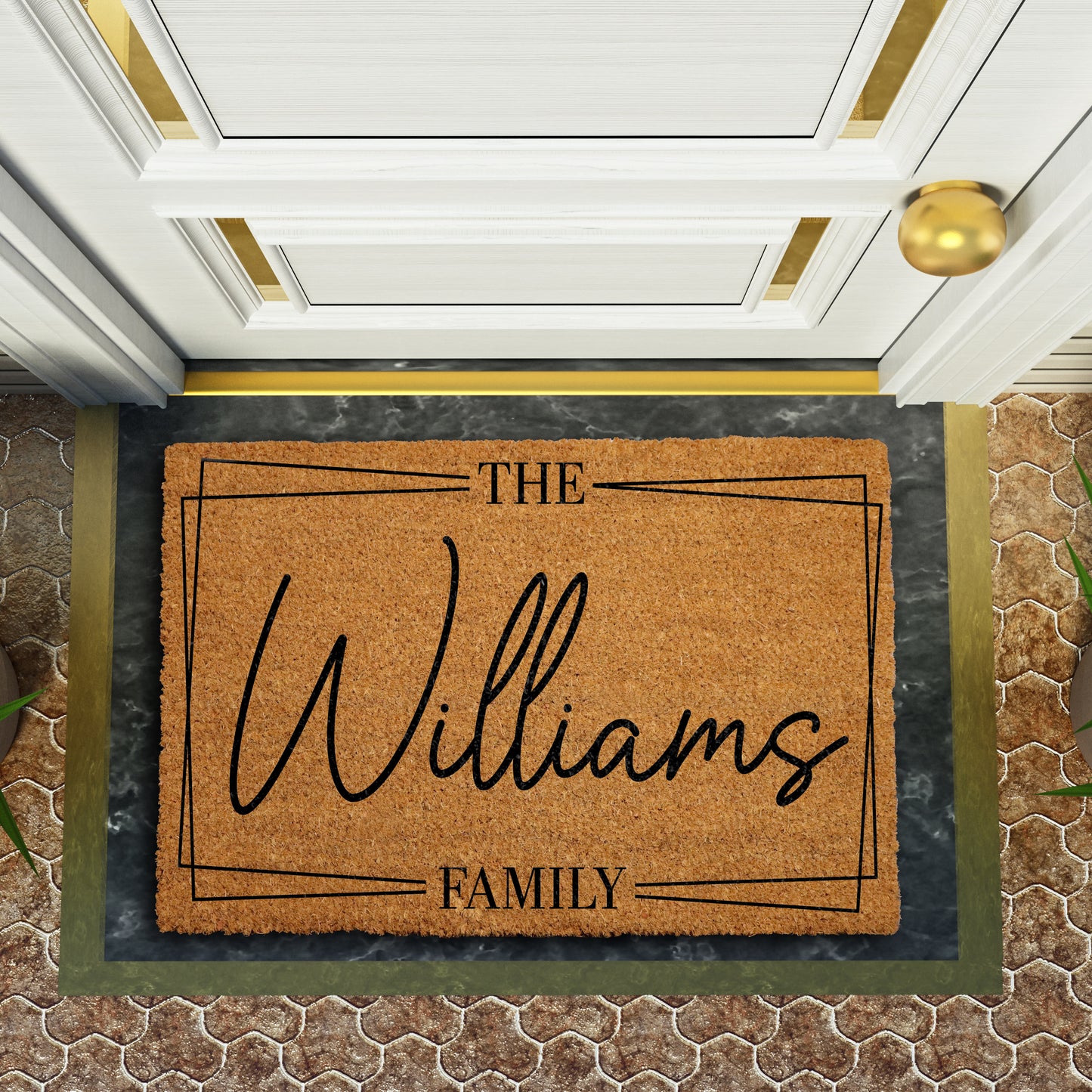 Personalized Last Name & Est Year Welcome Mat, Custom Monogram Decor