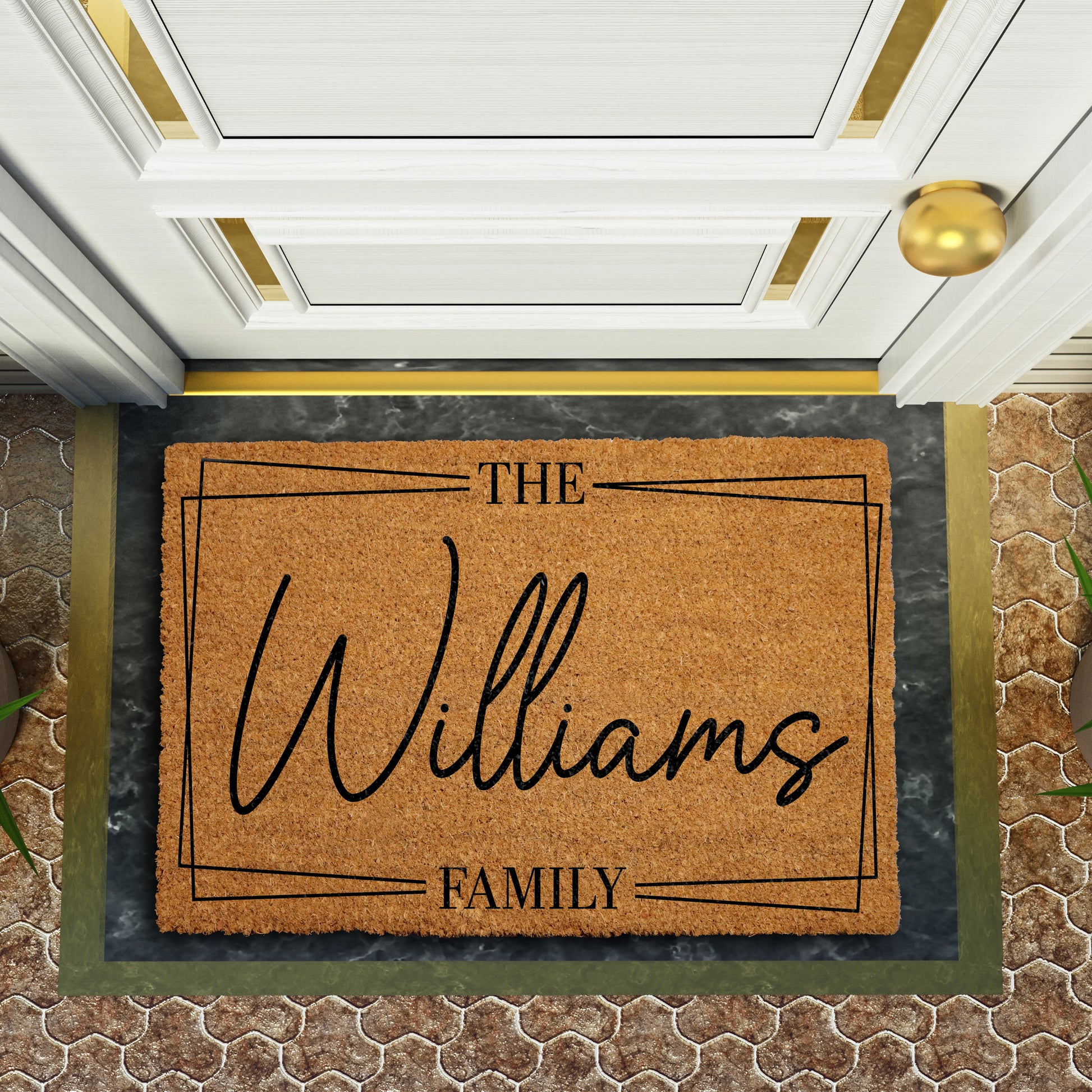 Personalized Last Name & Est Year Welcome Mat, Custom Monogram Decor