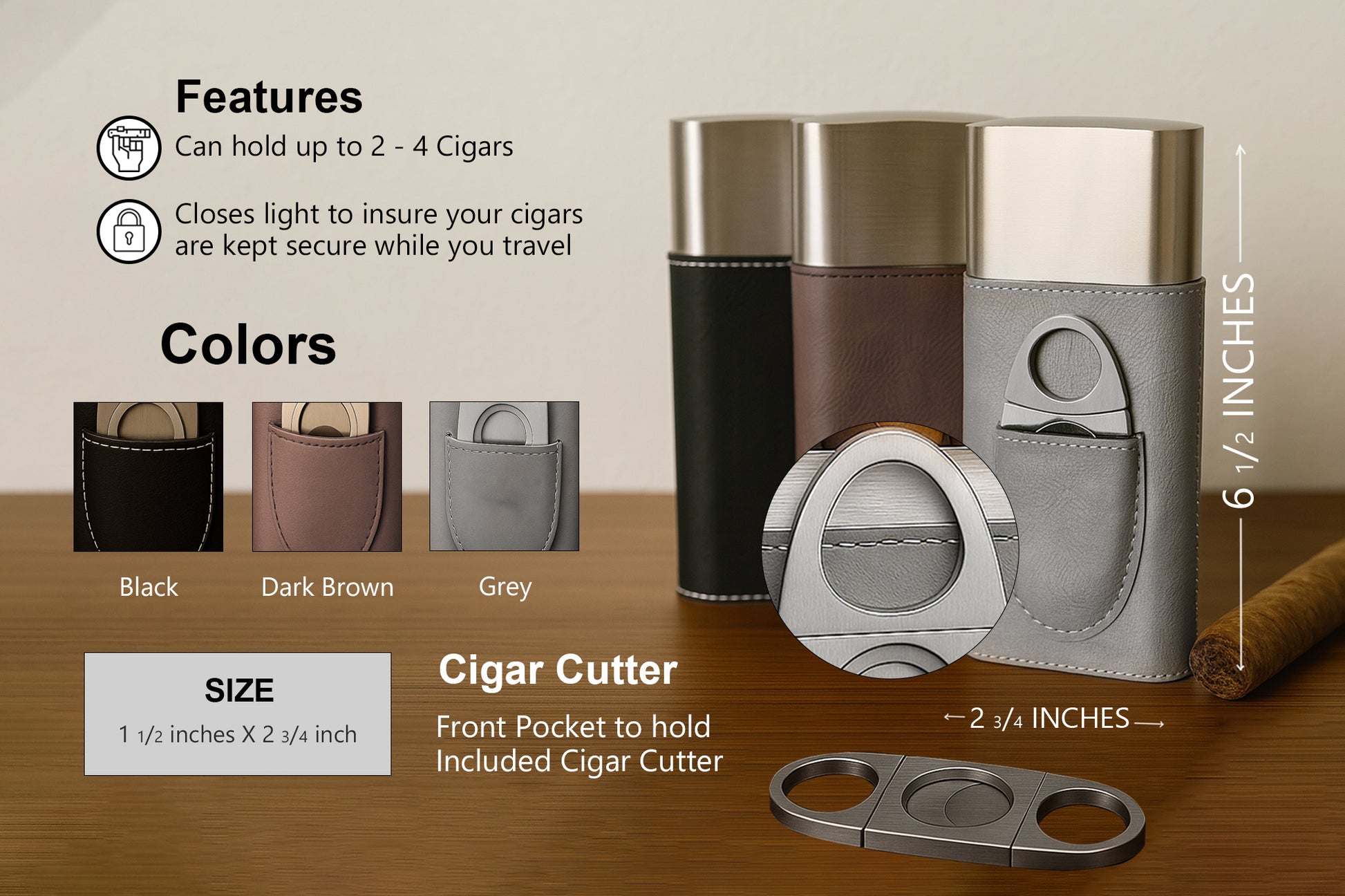 Custom Cigar Case With Cutter, Engraved Gift for Groomsmen