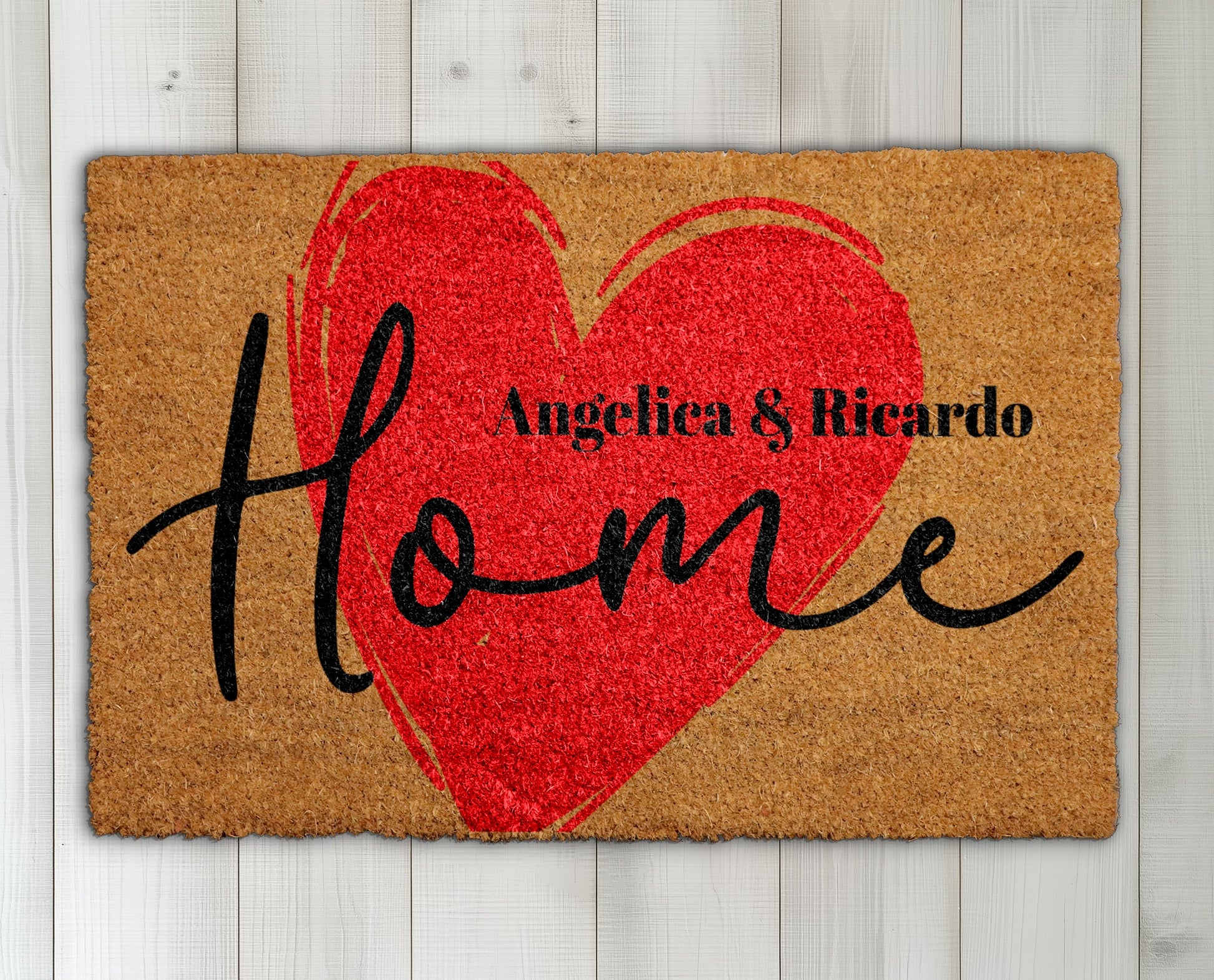 Personalized Heart Design Welcome Mat for Homeowners, Cute Front Decor