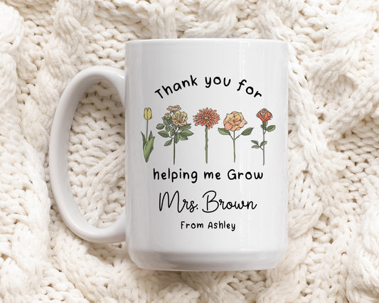 Custom Teacher Mug, Gratitude Coffee Cup, Nature-Lover Gift, Cute Pottery